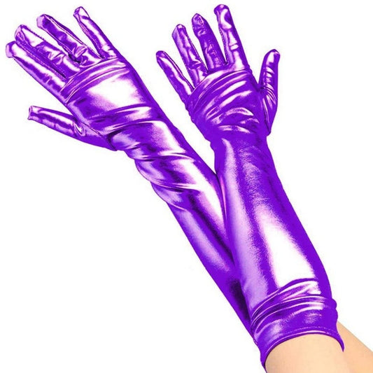 Long Metallic Purple Gloves
