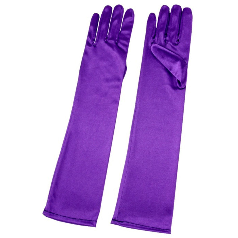 Long Purple Satin Gloves