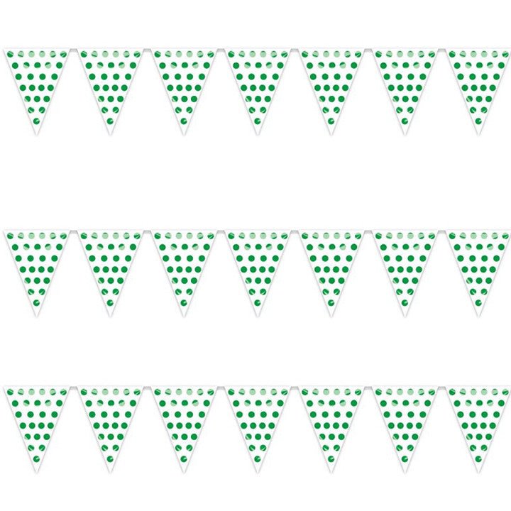 White Triangle Garland with Green Polka Dots