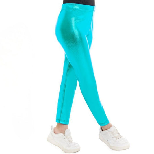 Kids Light Blue Metallic Leggings