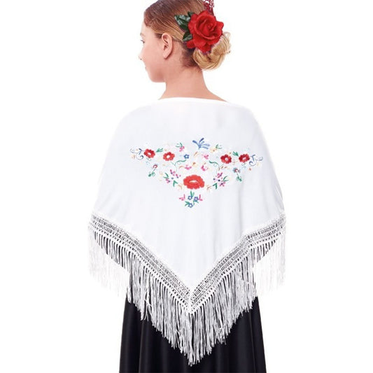 Kids White Embroidered Shawl