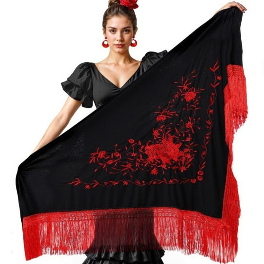 Black Shawl with Red Embroidery