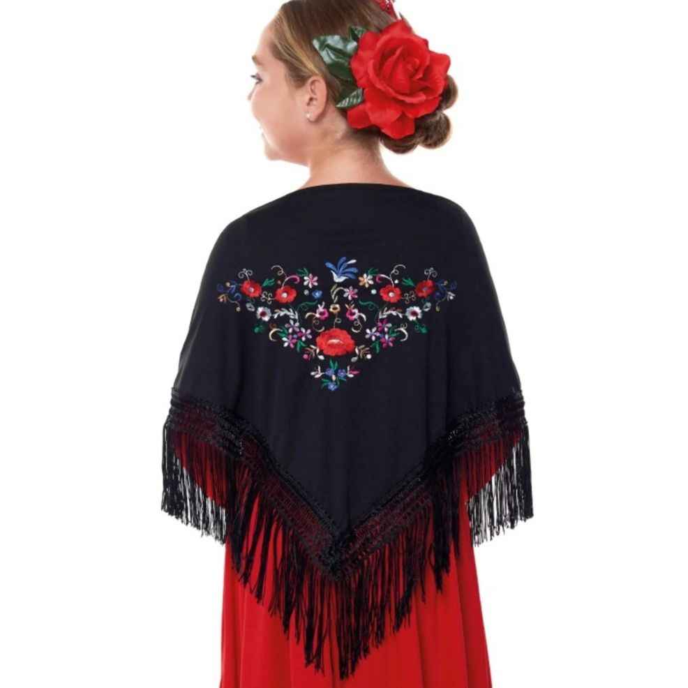 Black Embroidered Childrens Shawl