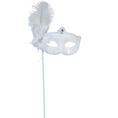 White Venetian Mask with Rod