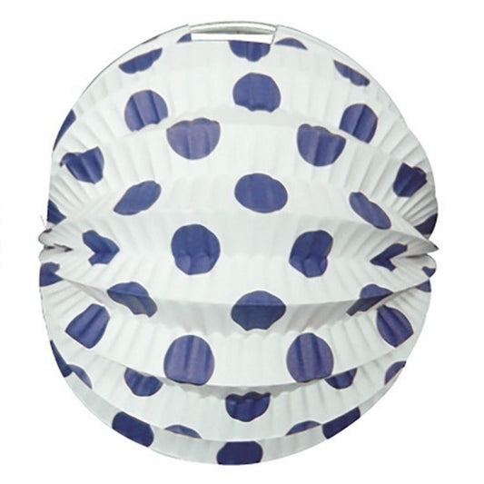 Pack of 12 White Fairground Lanterns with Blue Polka Dots