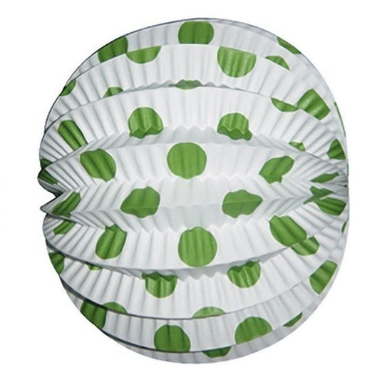 Pack of 12 White Fairground Lanterns with Green Polka Dots