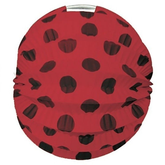 Pack of 12 Red Fairground Lanterns with Black Polka Dots