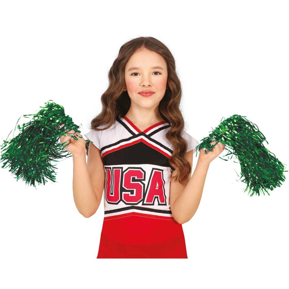 Pack of 2 Metallic Green Pompoms