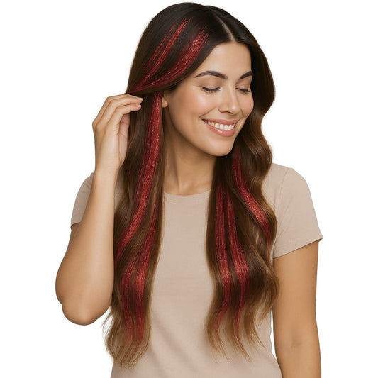 Pack of 3 Shiny Red Hair Strands