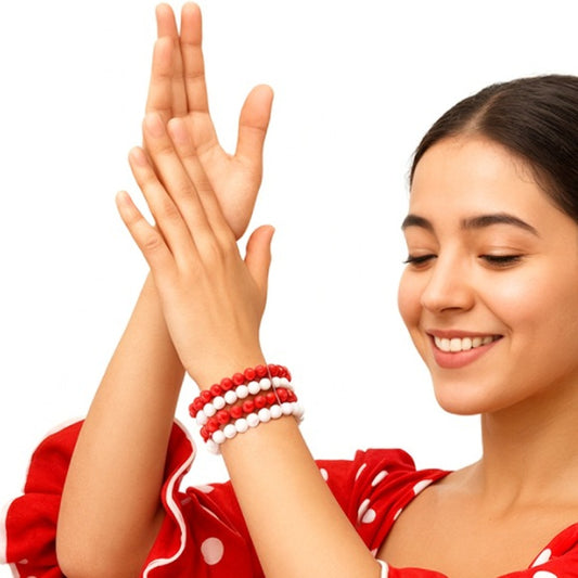Pack of 4 White and Red Flamenco Bracelets