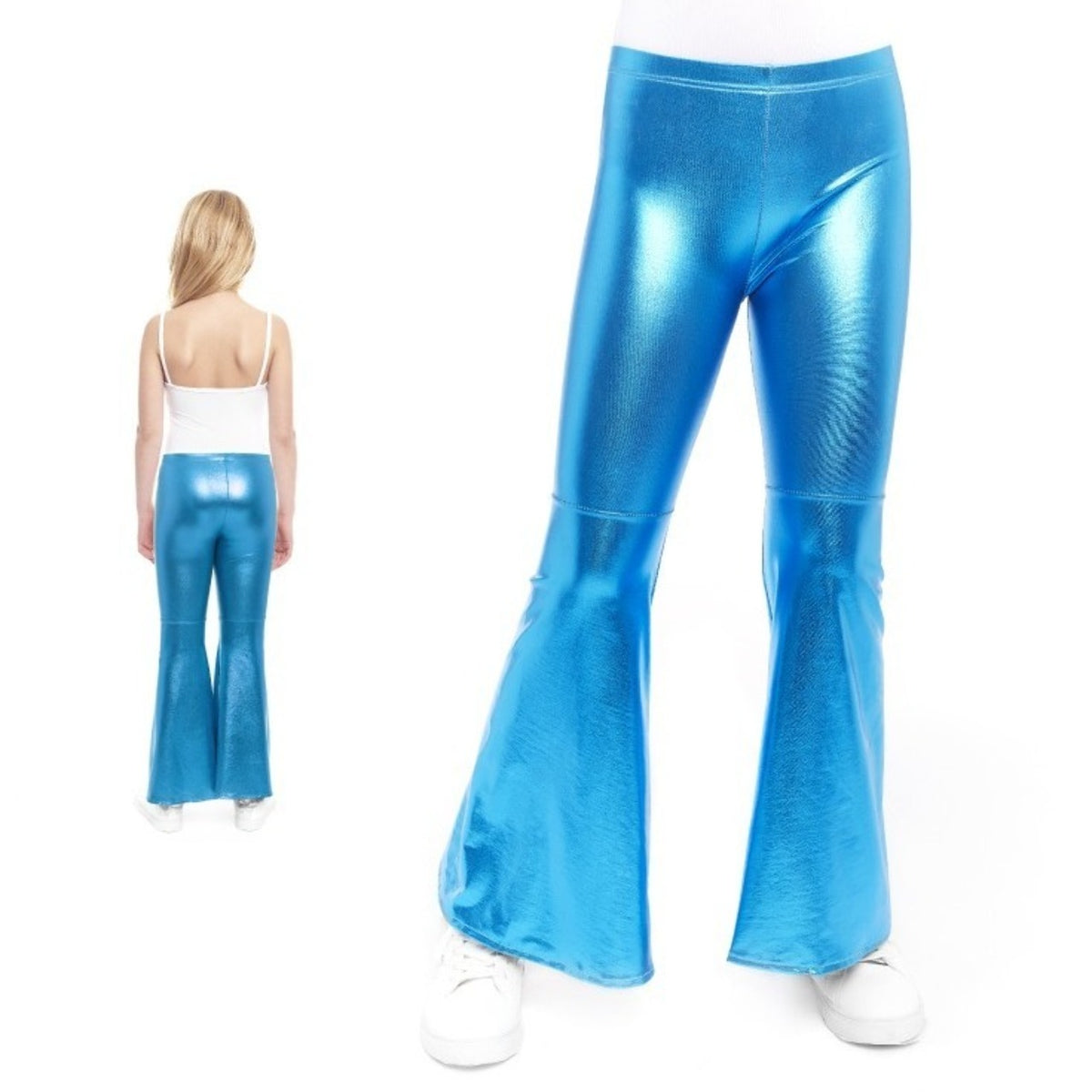 Kids Metallic Blue Flared Trousers