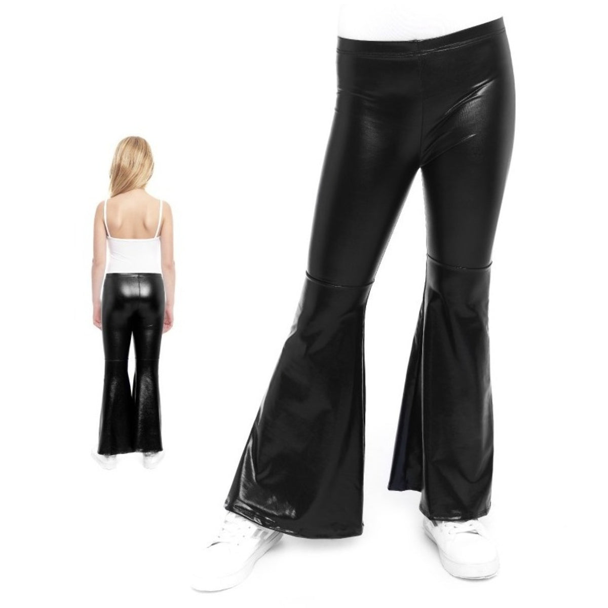 Kids Black Metallic Flared Trousers