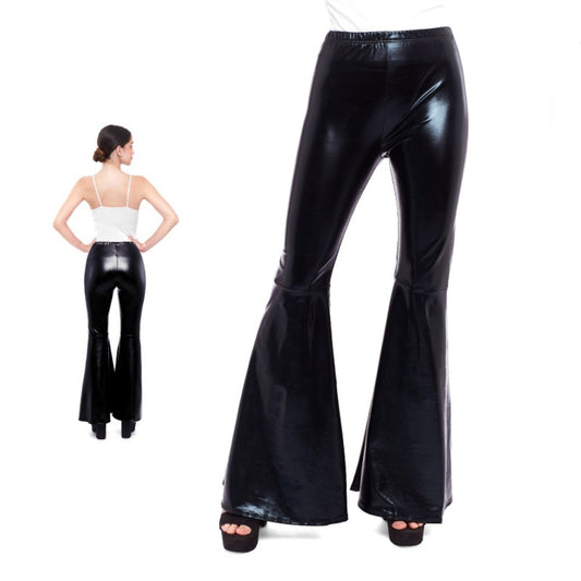 Black Metallic Flared Trousers