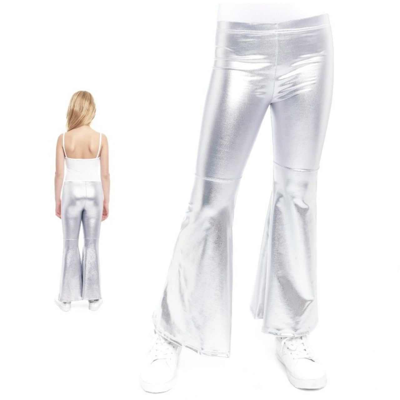 Kids Silver Metallic Flared Trousers