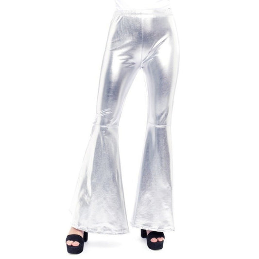 Metallic Silver Flared Trousers