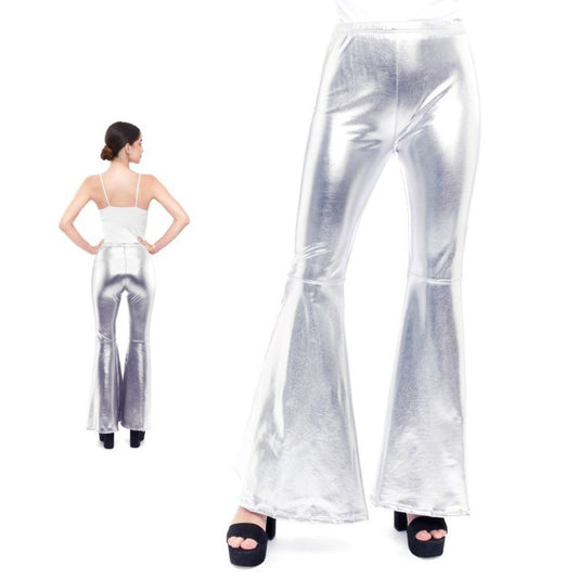 Metallic Silver Flared Trousers