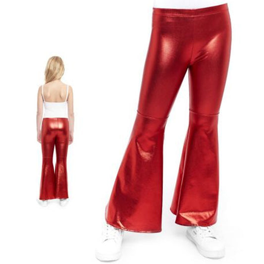 Kids Red Metallic Flared Trousers