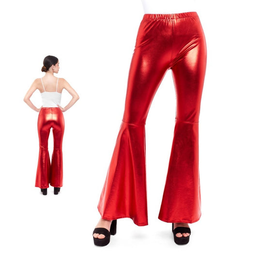 Red Metallic Flared Trousers