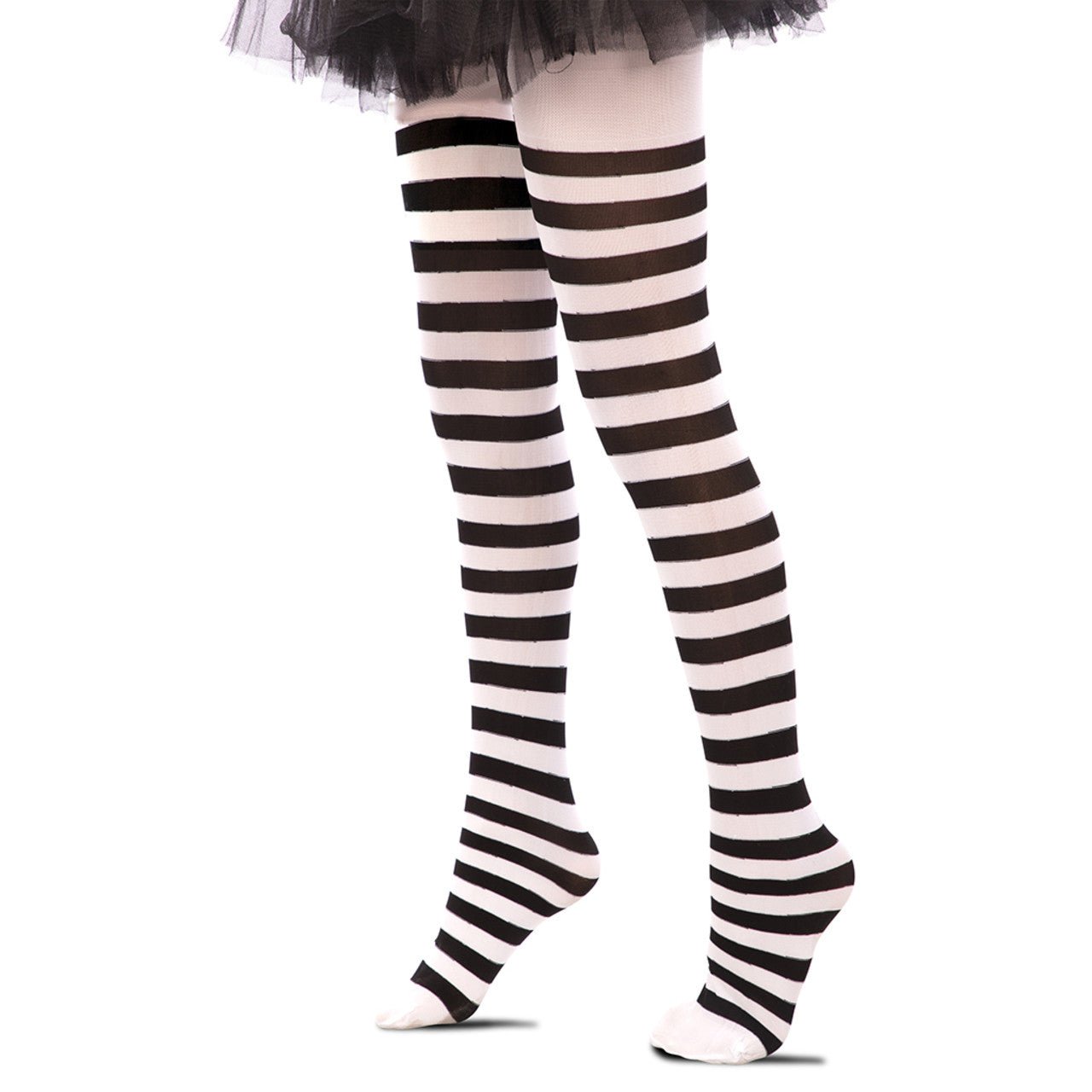 Classic Black and White Striped Kids Tights