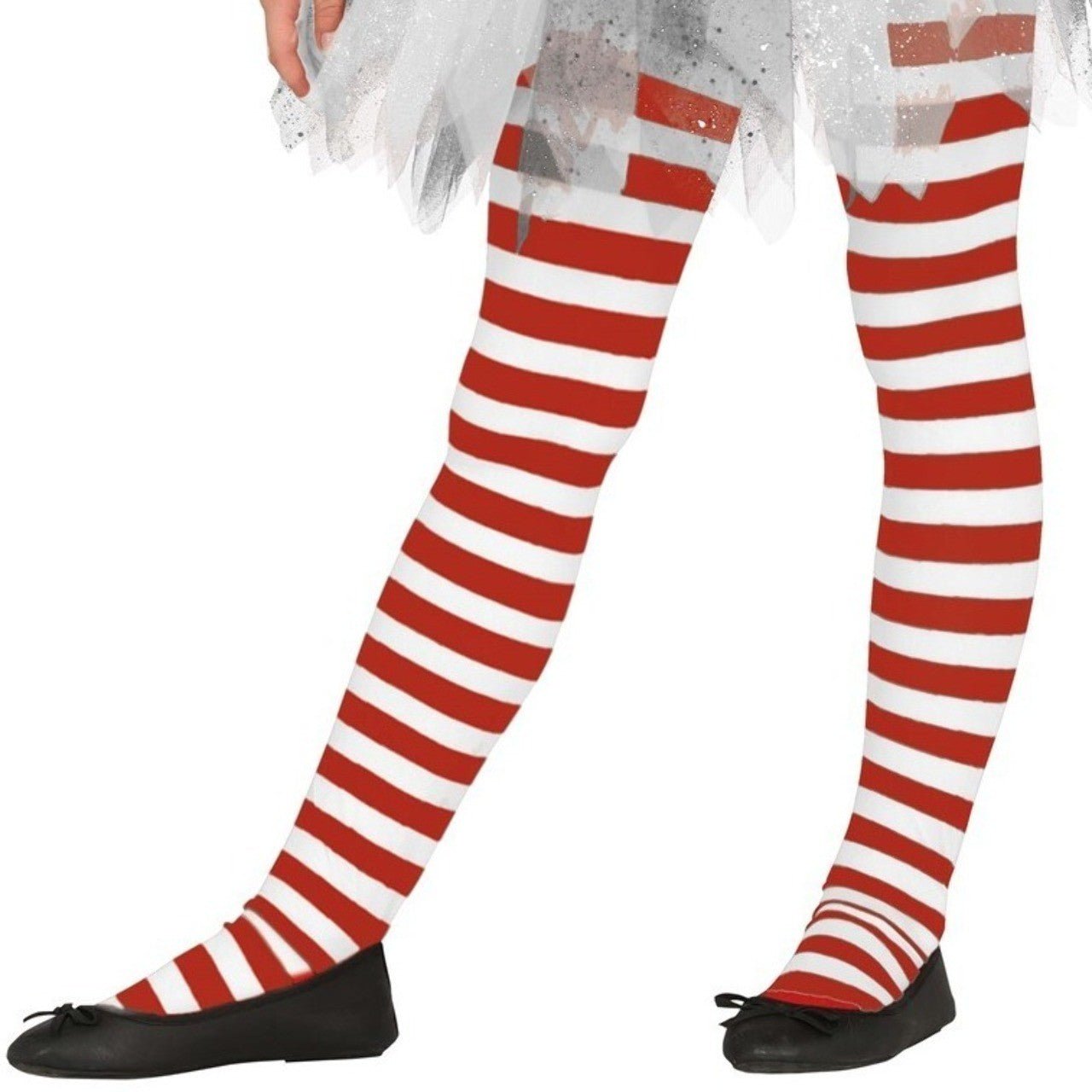 Kids Basic Red and White Striped Tights