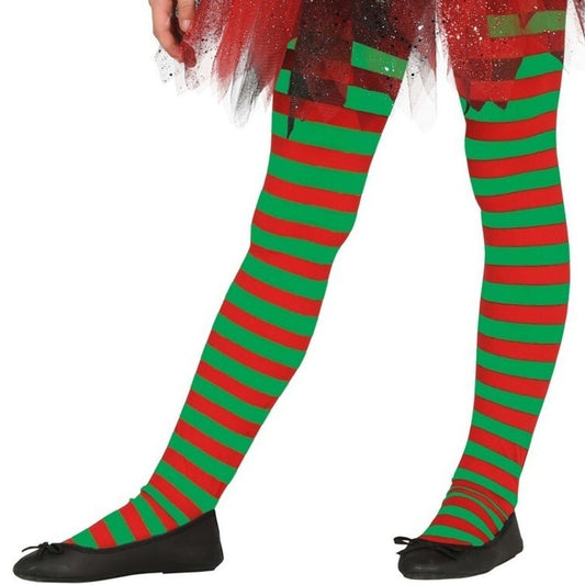 Kids Basic Red and Green Striped Tights