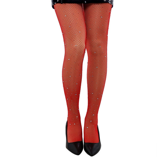 Red Fishnet Tights with Rhinestones