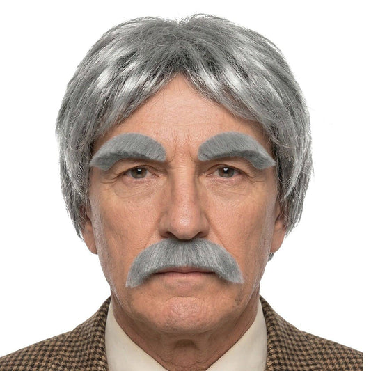 Grey Wig with Moustache and Eyebrows