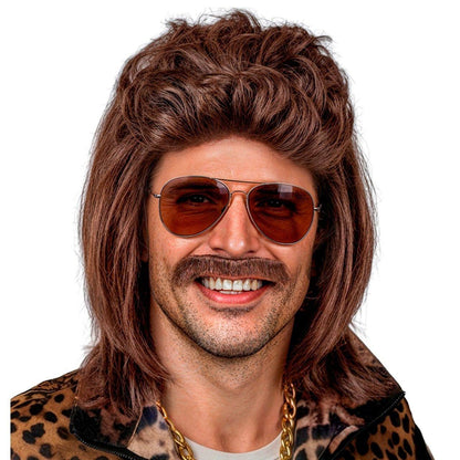 Brown Mullet Wig with Moustache