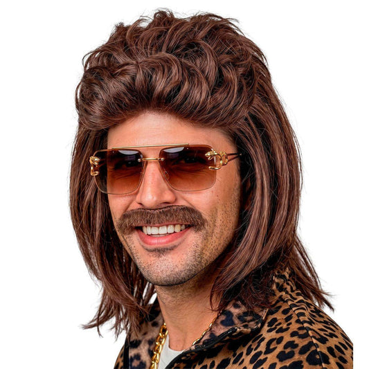 Brown Mullet Wig with Moustache