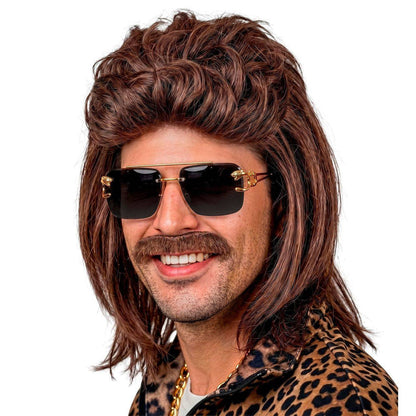 Brown Mullet Wig with Moustache