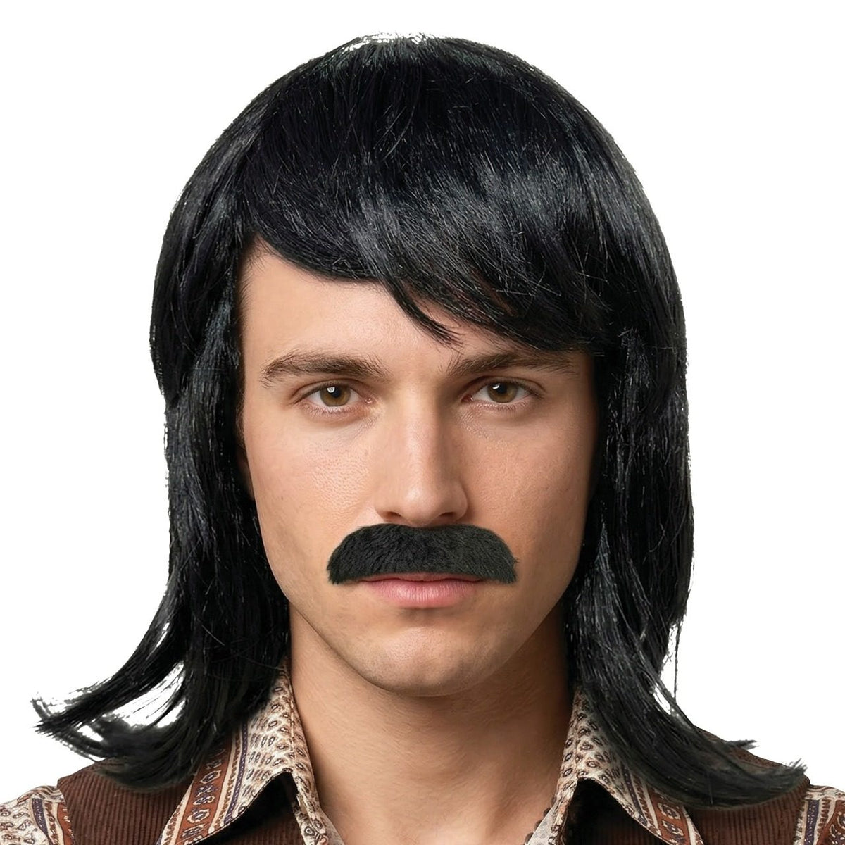 Black Mullet Wig with Moustache