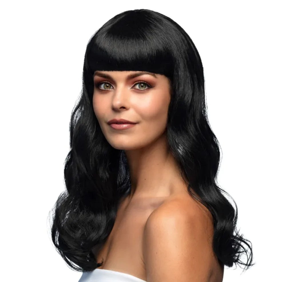 Black Wavy Wig with Fringe