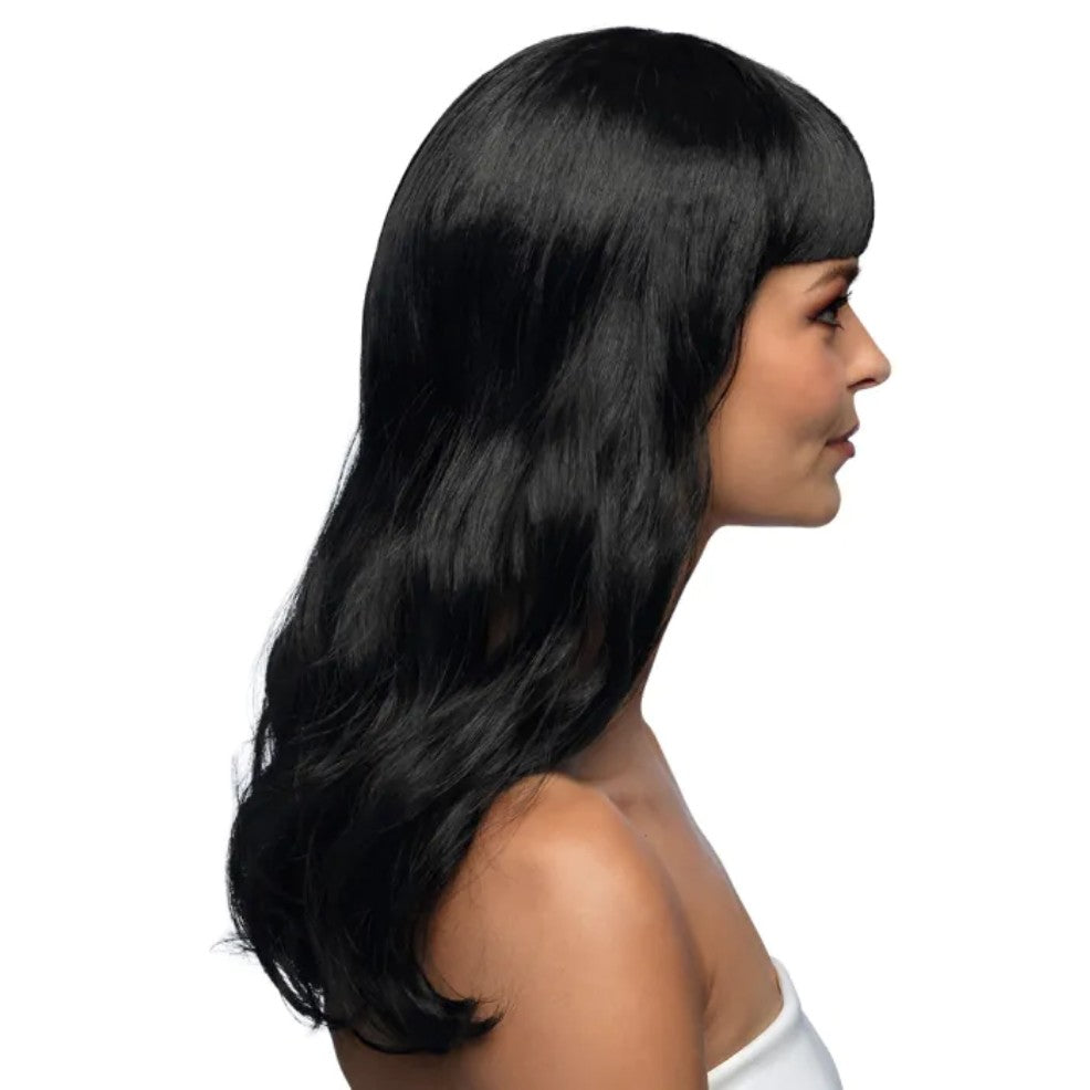 Black Wavy Wig with Fringe