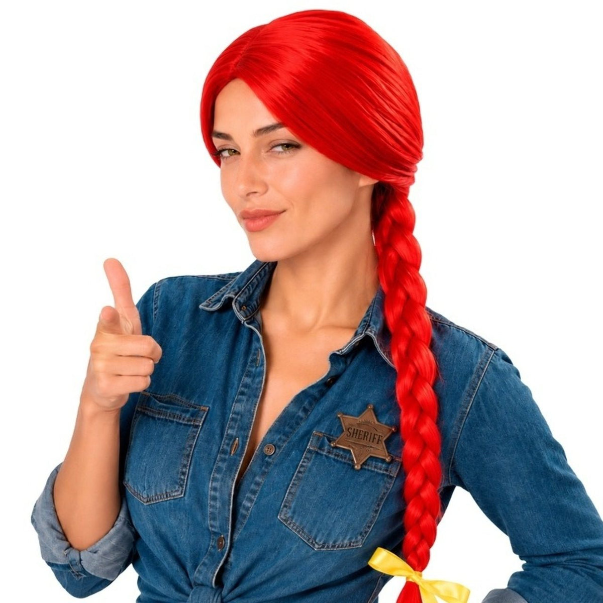 Red Wig with Braid Jessie | Costumalia