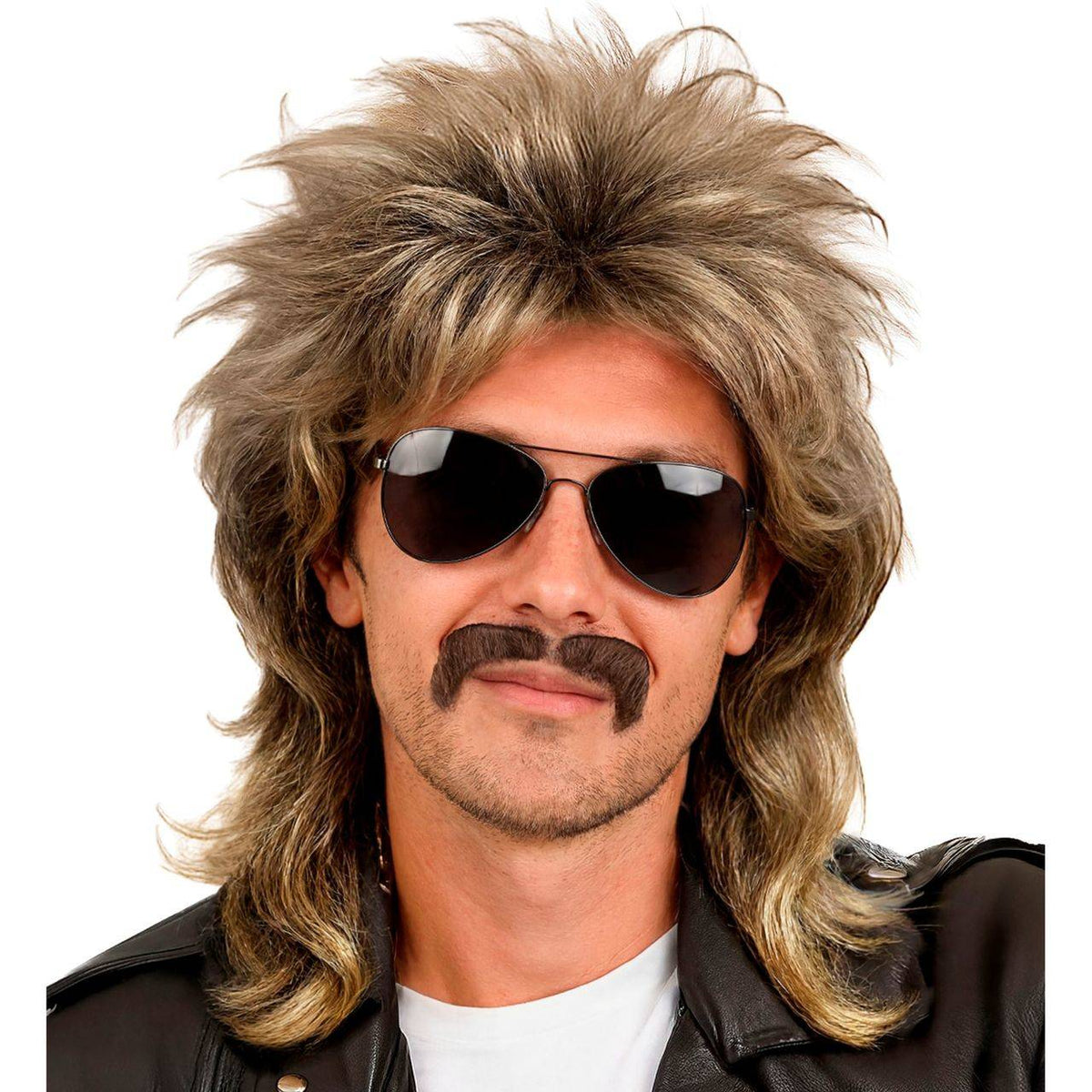 Blonde Mullet Wig with Moustache