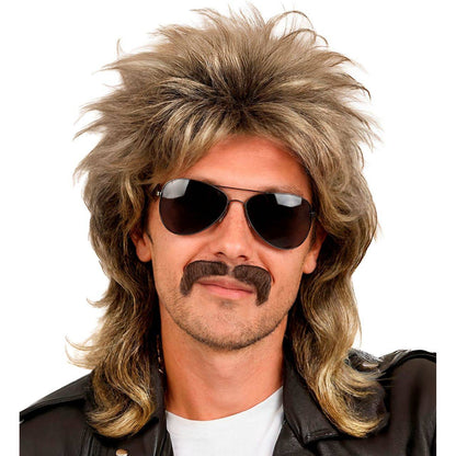 Blonde Mullet Wig with Moustache