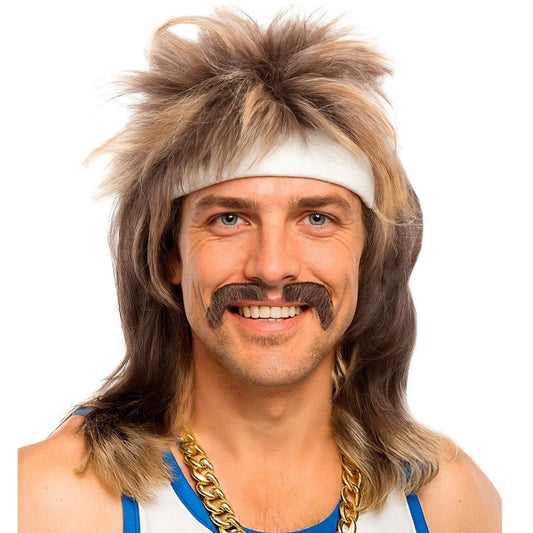 Blonde Mullet Wig with Moustache