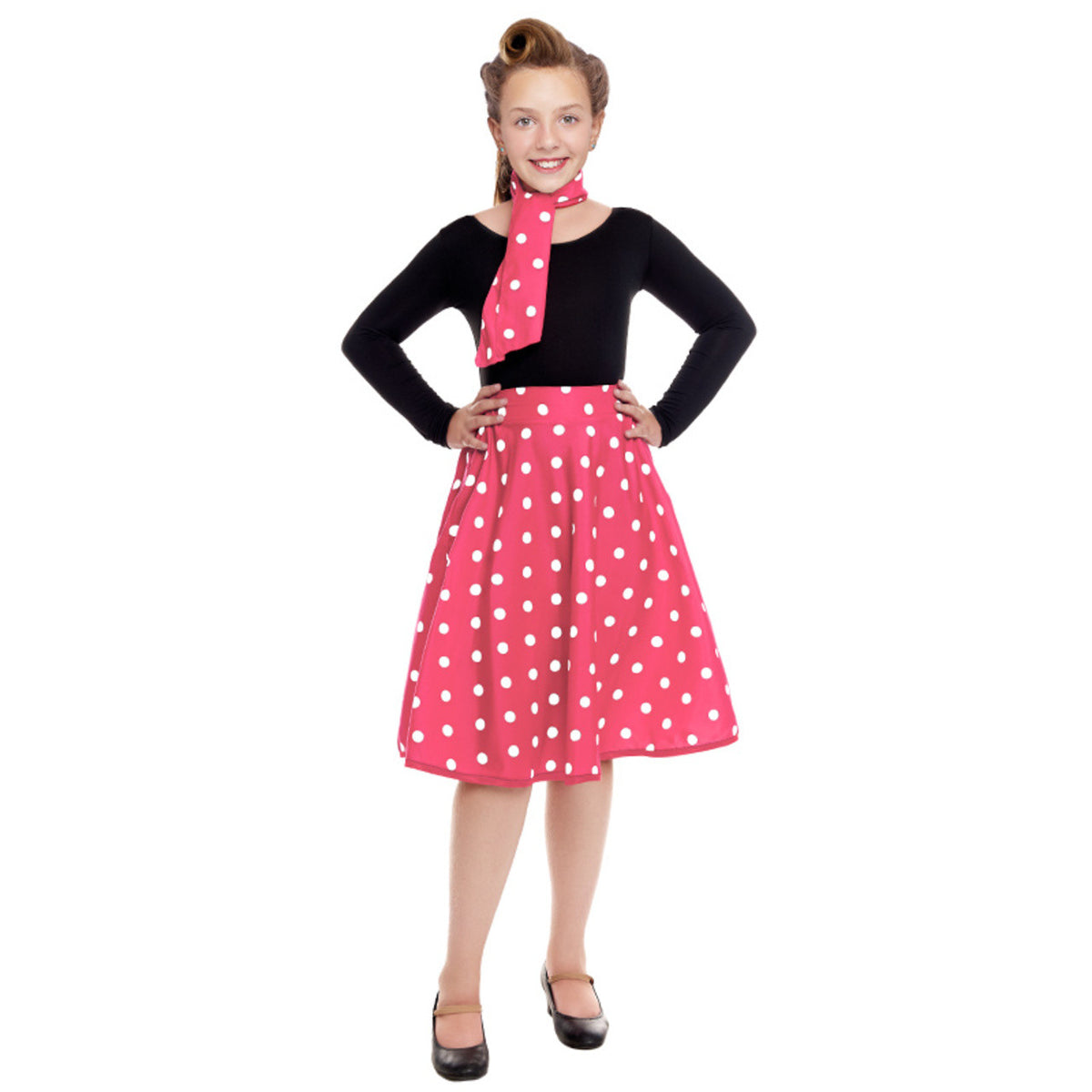 Girls 50s Fuchsia Polka Dot Set
