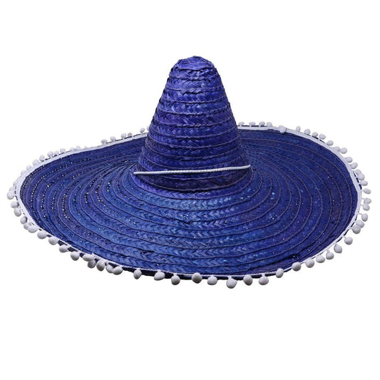 Large Blue Mexican Straw Hat