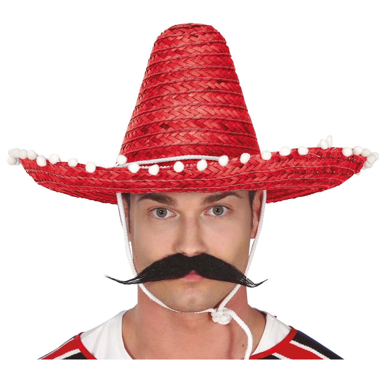 Red Mexican Hat with Pompoms