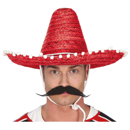 Red Mexican Hat with Pompoms