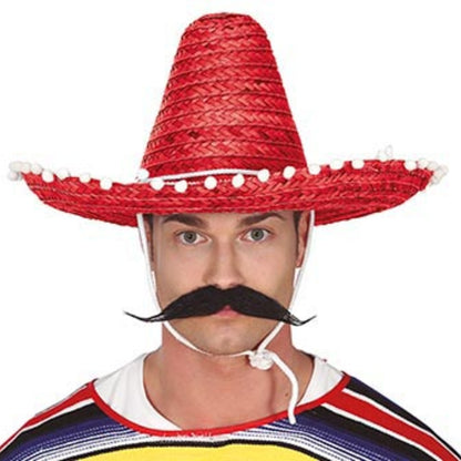 Red Mexican Hat with Pompoms