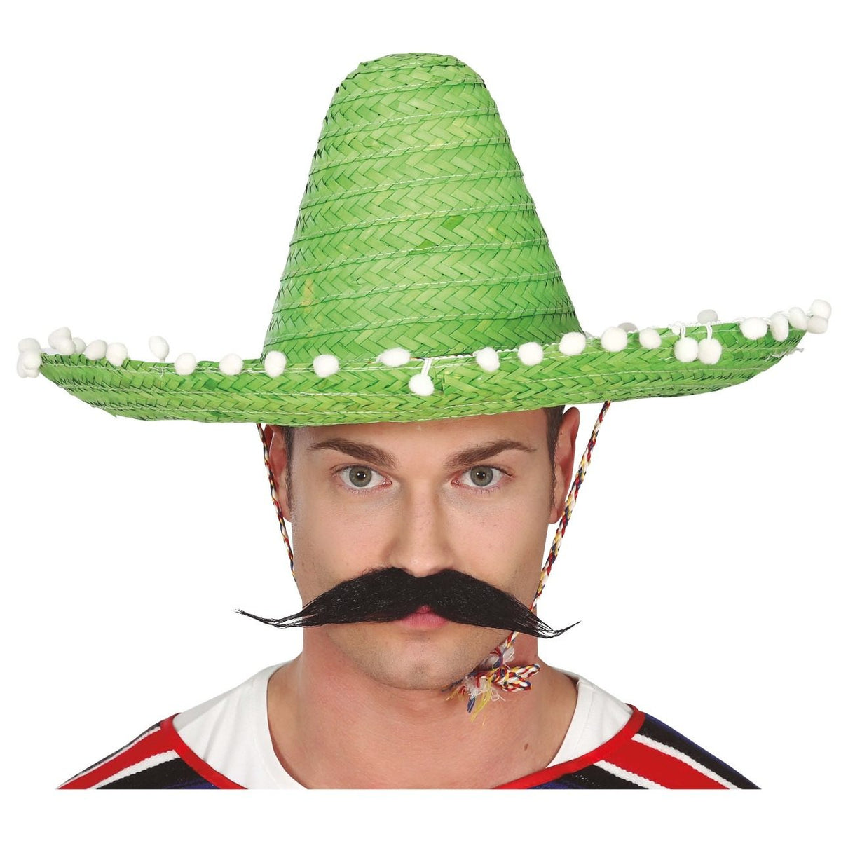 Green Mexican Hat with Pompoms