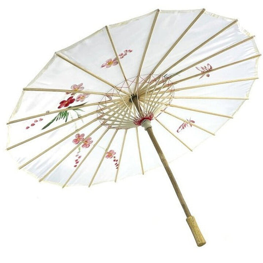 White Geisha Parasol with Flowers