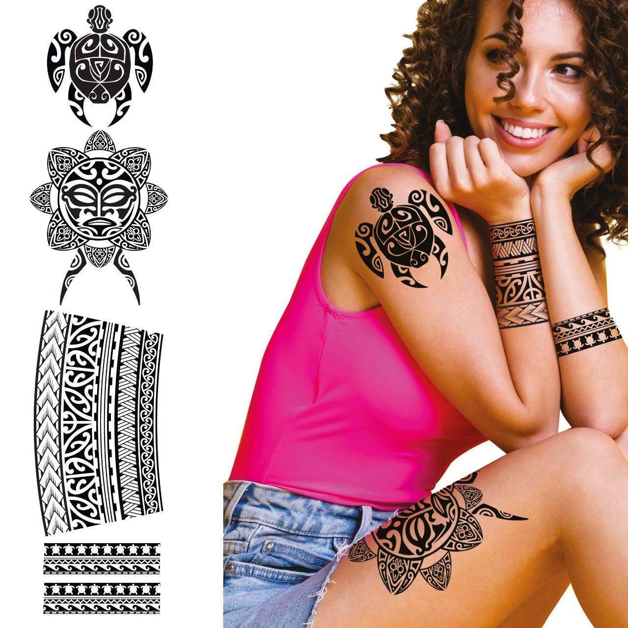 Black Turtle and Flower Tattoos