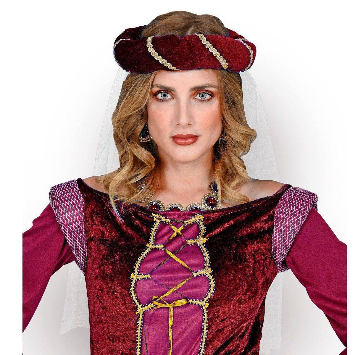 Garnet Medieval Headdress with Veil