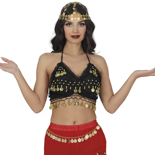 Black Belly Dance Top with Coins