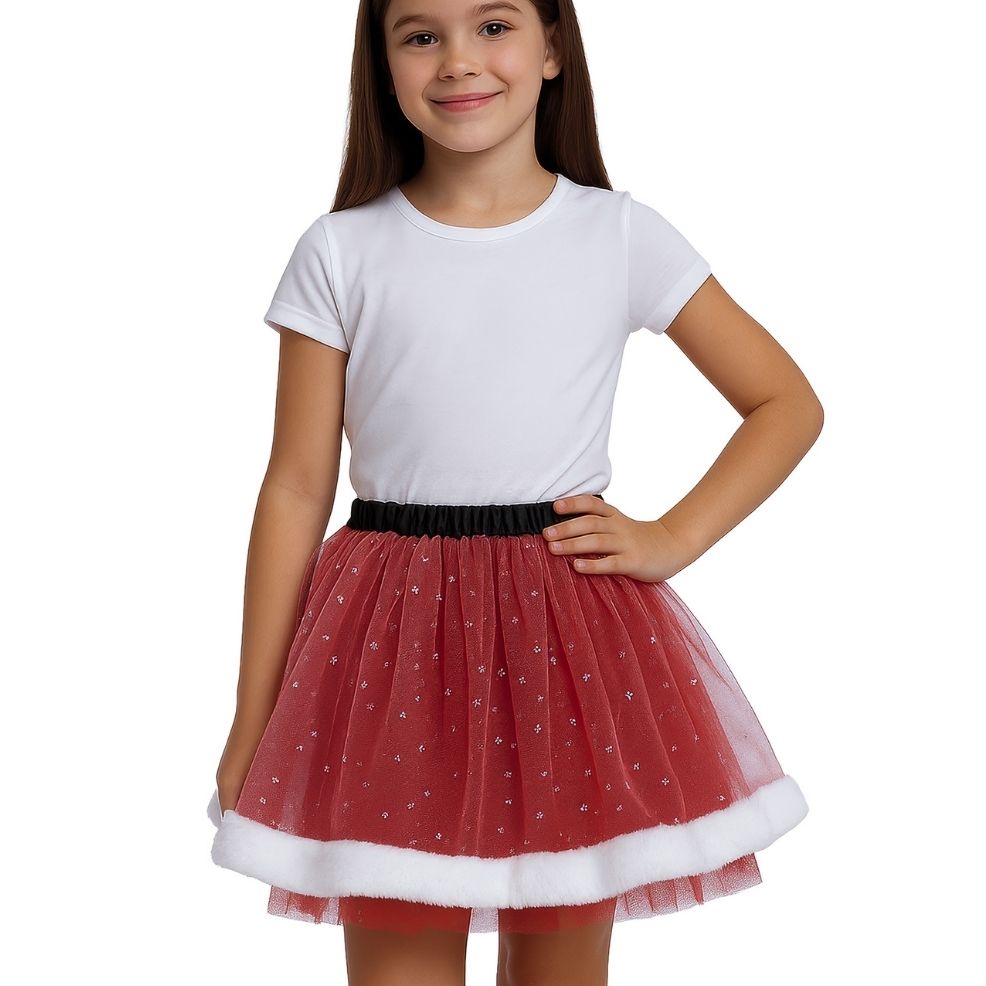 Girls Mrs Claus Tutu Skirt