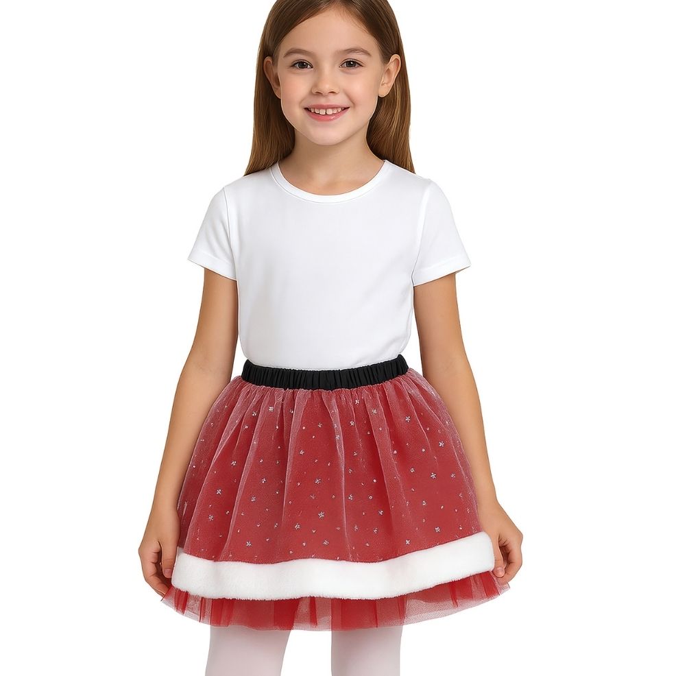 Girls Mrs Claus Tutu Skirt