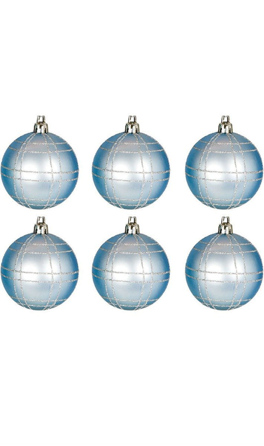6 Decorated Blue Christmas Balls